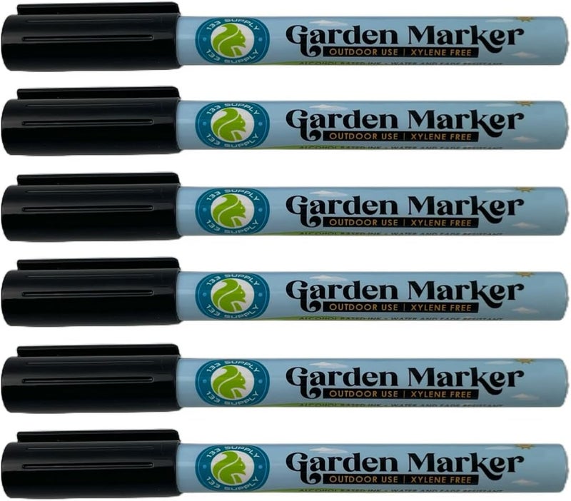 133 SUPPLY 6 Pack Garden Marker Pen Permanent Markers Black (UV Fade Resistant Marker Pens for Plant Markers Garden Markers Waterproof Pen Black Markers Outdoor Marker for Garden Plant Label 0.8mm) - Image 1